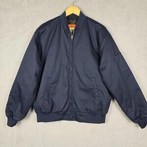 Cintas Mens Size Large Navy Blue Quilted Full Zip Jacket Coat 677-20